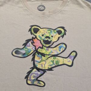 Grateful Dead Jam Band Graphic T Shirt Psychedelic Dancing Bear Beige Size L